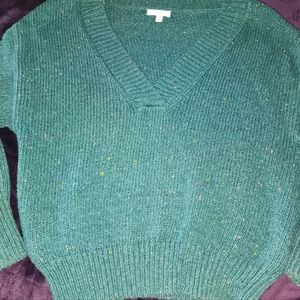 Abound | Green with Color Flecks Chunky Knit Long Sleeve V-Neck Sweater